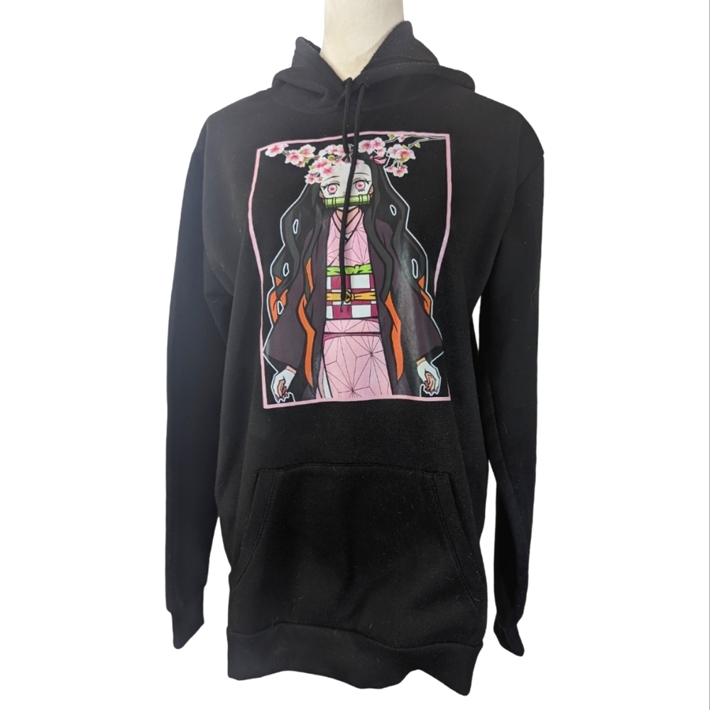 Hot Topic Black Hoodie with Pink and Orange Anime Graphic